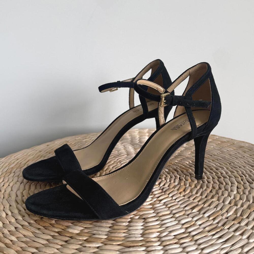 MICHAEL Michael Kors Simone Mid Black Suede Ankle Strap Sandals | Women's 7.5
